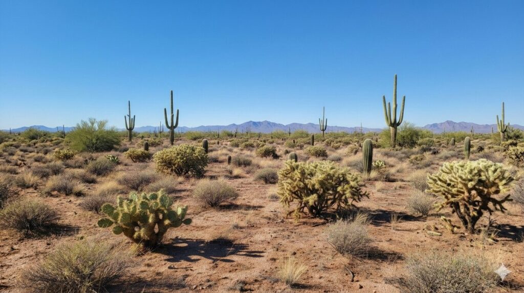 A wide-open desert landscape showing a vacant land parcel with a mountain backdrop representing Arizona probate action.