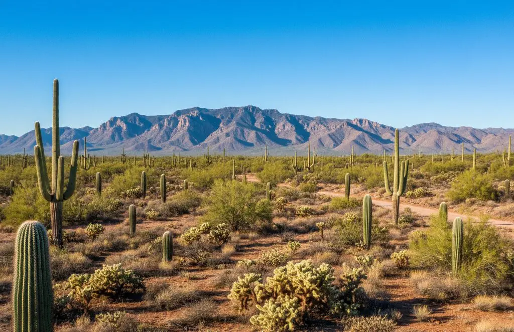 A scenic view of an Arizona desert parcel with a mountain backdrop, representing vacant land assessment