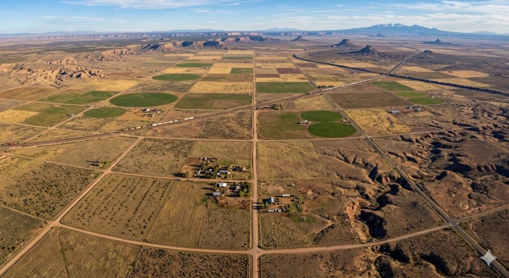 A map showing the checkerboard pattern of private and government land in Arizona.