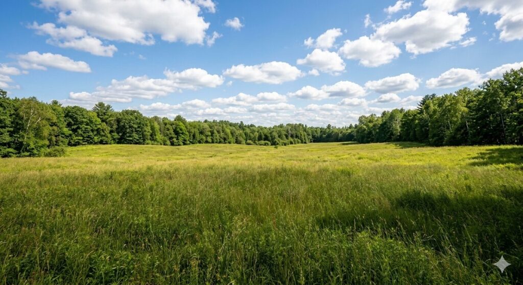 a lush, vacant parcel of land representing a quiet title action being used to clear a land title.